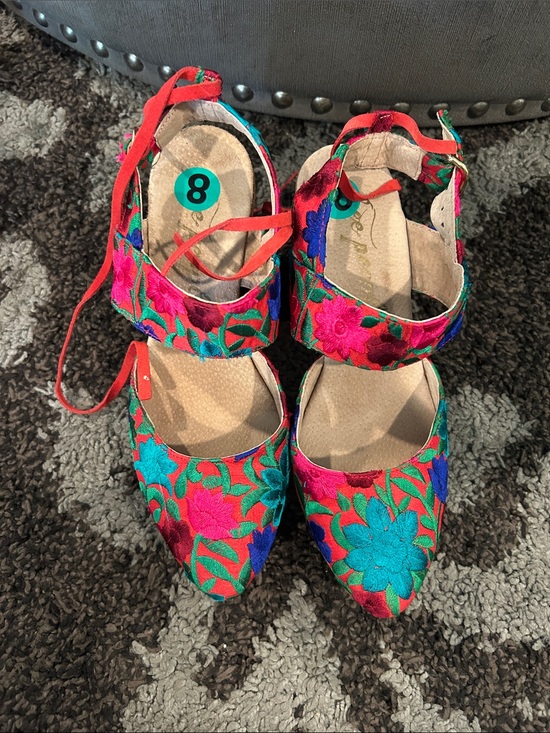 Free People Shoes - Free People Multicolor Embroidered Pointed-Toe Ankle-Tie Heels